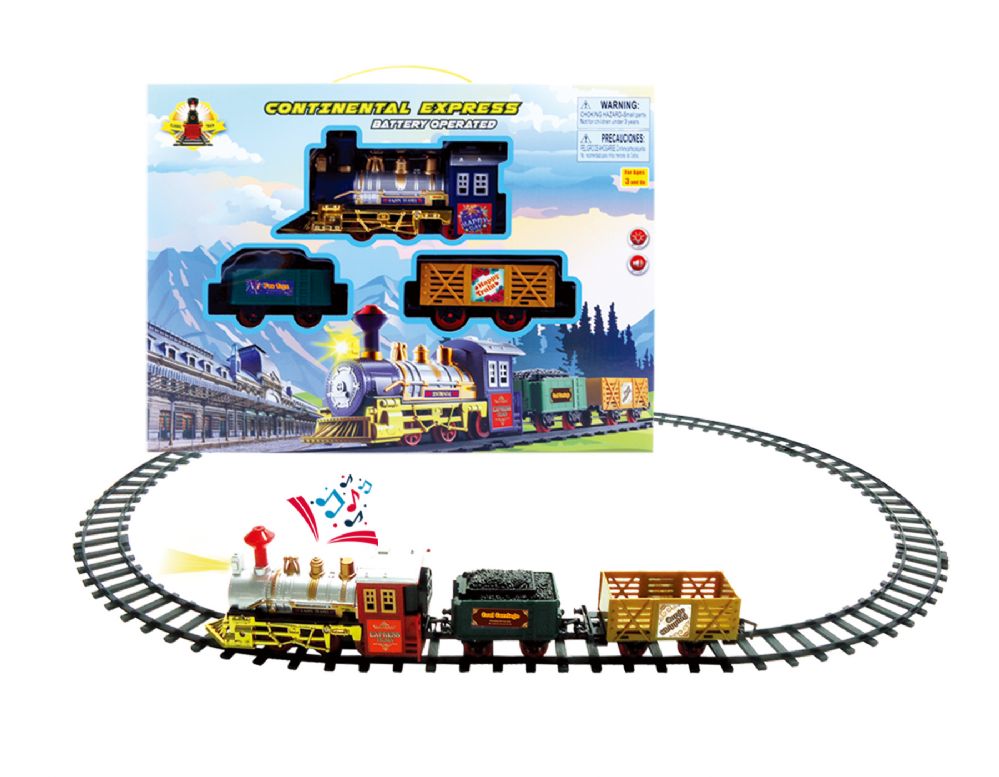 18 pieces of Train Continental with 3 Cars & Track Set With Accessories Play Set, Light & Sound, Track length 41.25
