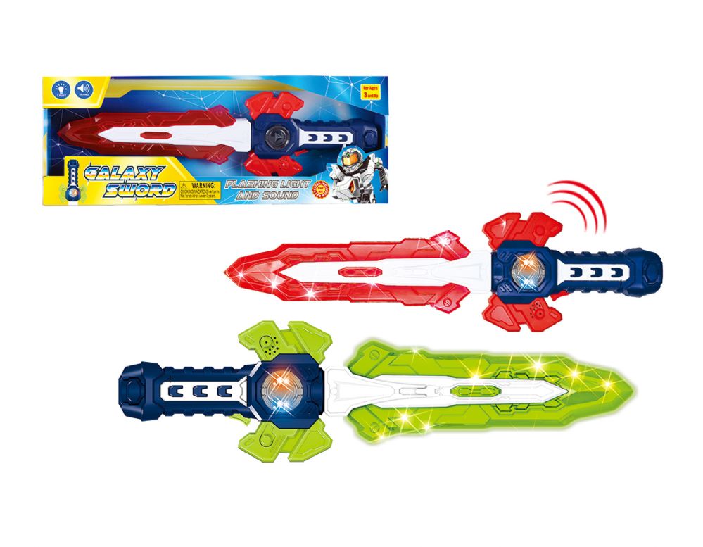 24 pieces of 19.25" B/O Space Sword Set With Light & Sound, (3 Asstd. Colors)