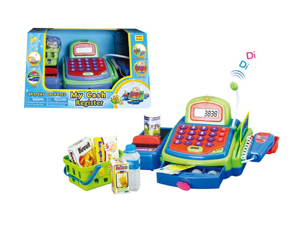 12 pieces Cash Register With Calculator, Microphone, Accessories, Light & Sound.  Large Size - Toy Sets