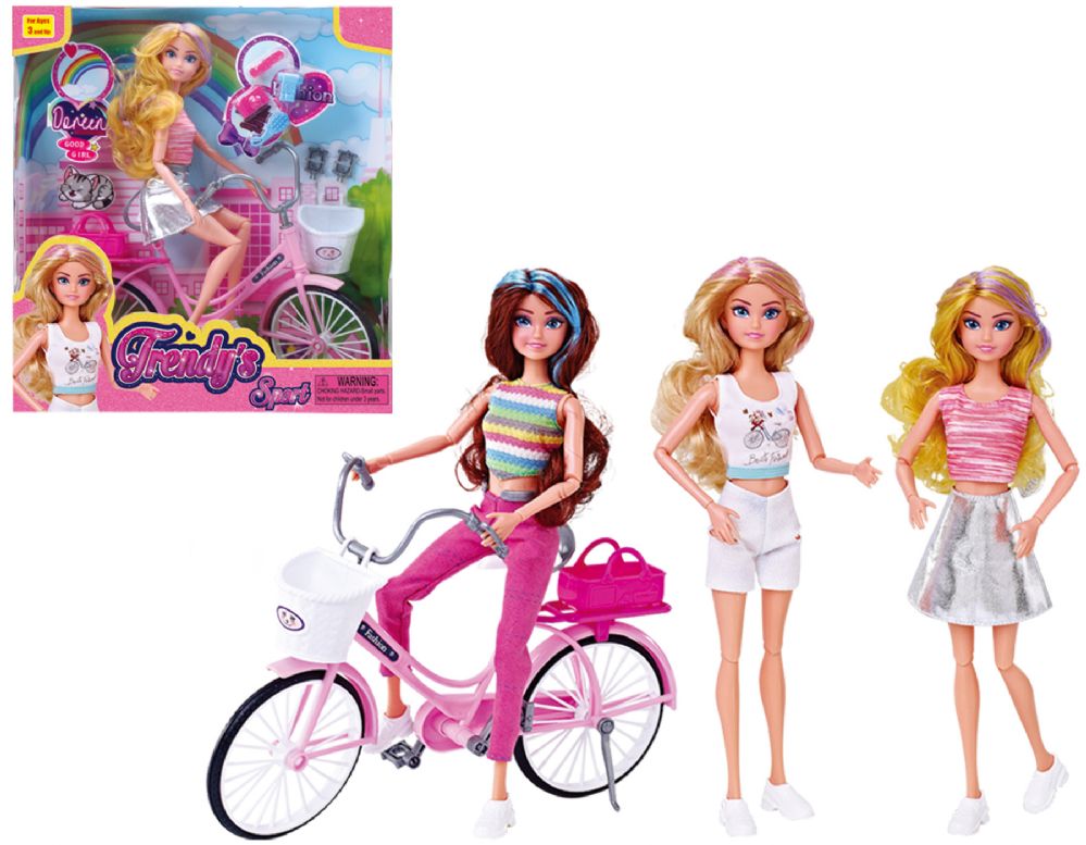 24 Wholesale 12" Doll With 11" Bike & Sport Accesorires Play Set (2 Asstd. Colors)