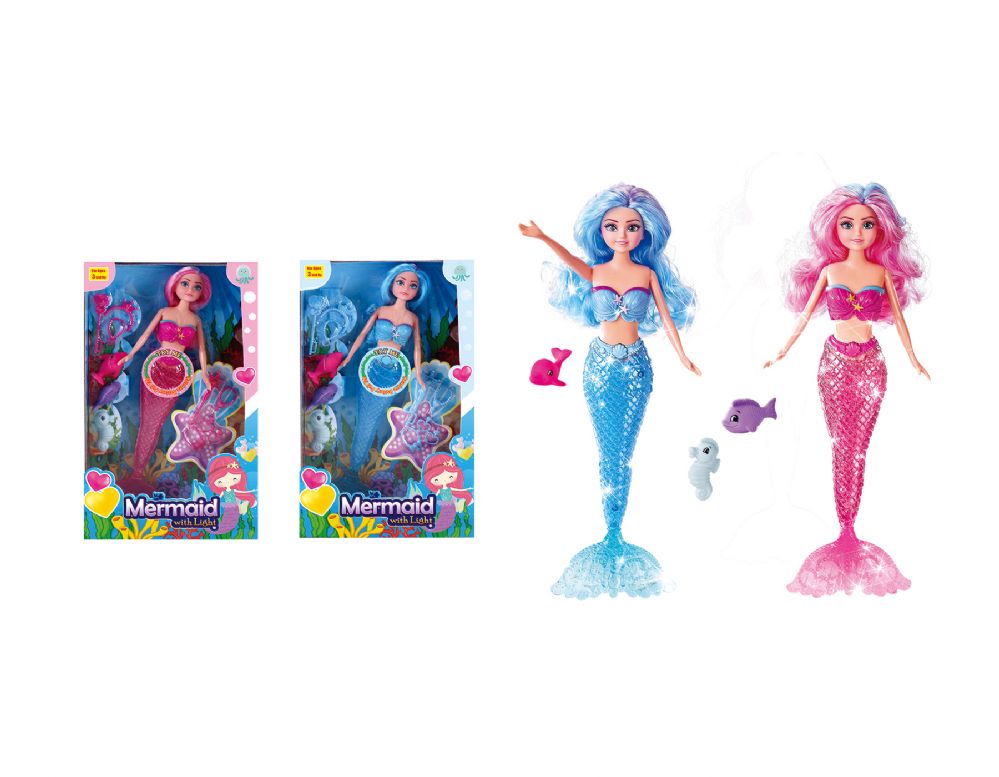 36 Wholesale 12" Mermaid Doll With Accessories Play Set With Light (2 Asstd. Colors)