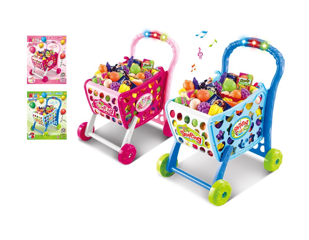 10 Wholesale 19" Assembled Shopping Cart  With Accessoies With Light & Sound 38 pcs Play Set (2 Asstd. Colors) Jumbo Size
