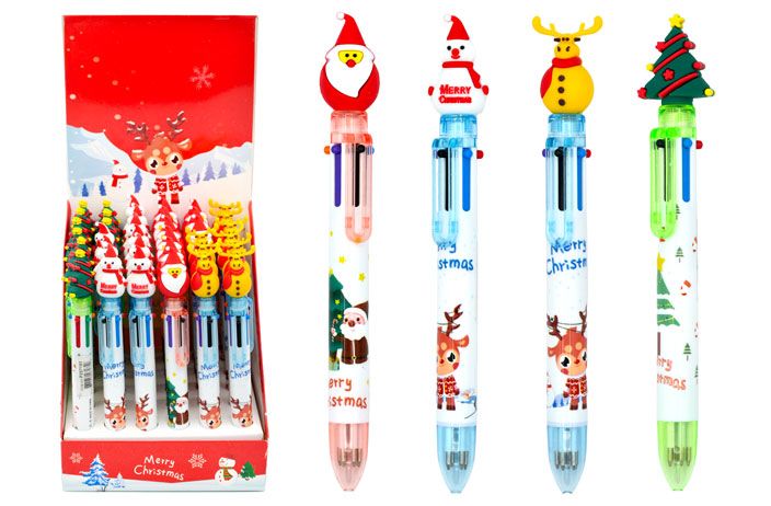 36 Wholesale Christmas MultI-Color Retractable Pen - at 