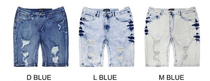 12 Wholesale Men's Fashion Denim Ripped Shorts In Dark Blue Pack aa