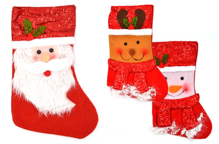 12 Wholesale Christmas Sequin Stocking With Character (15")