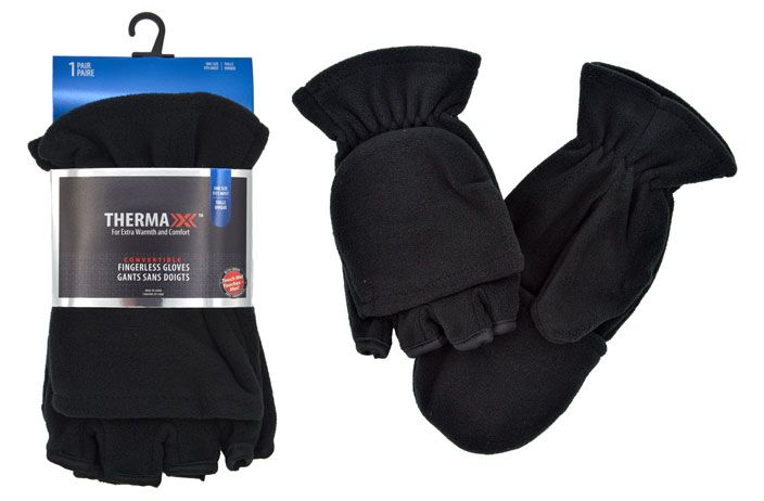 12 Pairs of Convertible Fingerless Fleece Gloves (black)