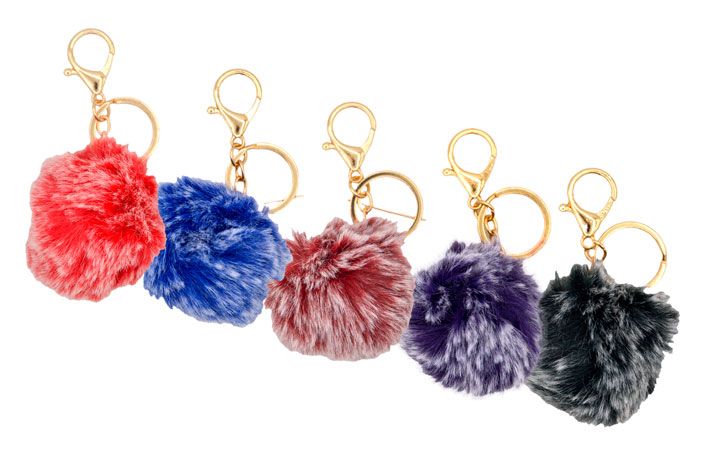 12 Pieces Fuzzy PoM-Pom Keychain - Key Chains