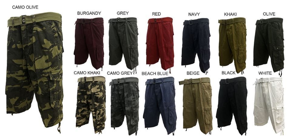12 Wholesale Men's Fashion Cargo Shorts In Camo Olive Pack A