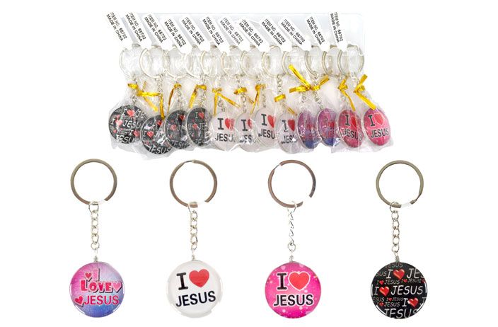 12 Pieces Glass Round Keychain (i Love Jesus) - Key Chains