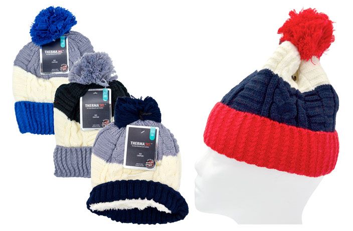 12 Pieces of Kid's Knit Hat With Thermal Lining (trI-Tone)