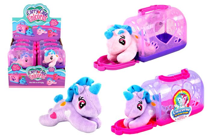 12 Sets of Mini Plush Pet In Carrier (unicorn) (sparkle Cage)