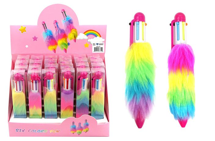 24 Wholesale MultI-Color Retractable Pen (plush PoM-Pom)