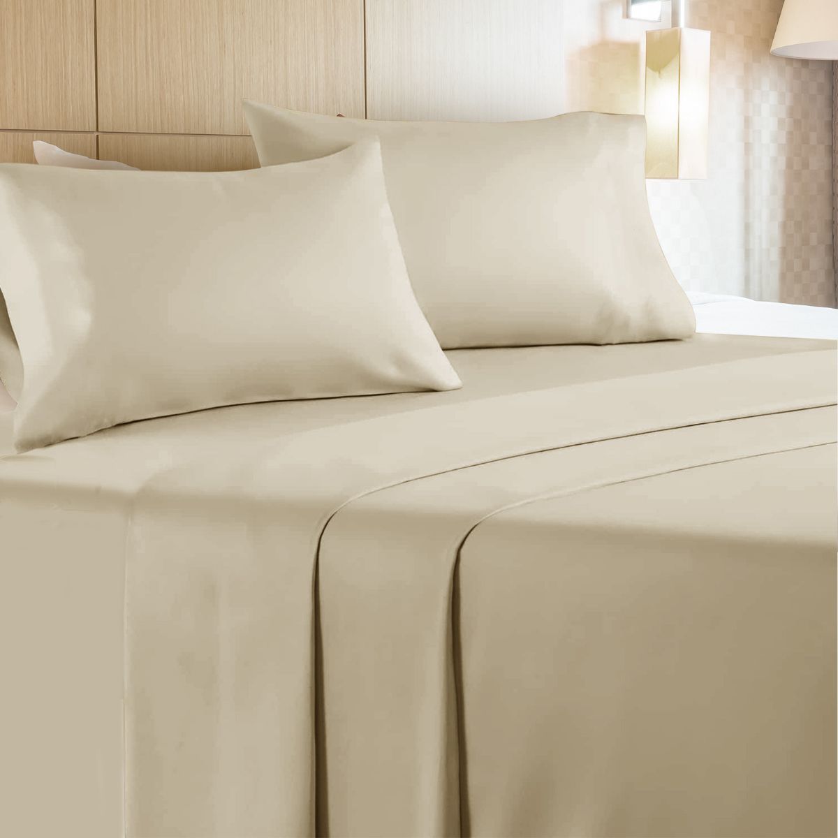 6 Sets of 4 Piece Microfiber Bed Sheet Set Twin Size In Camel