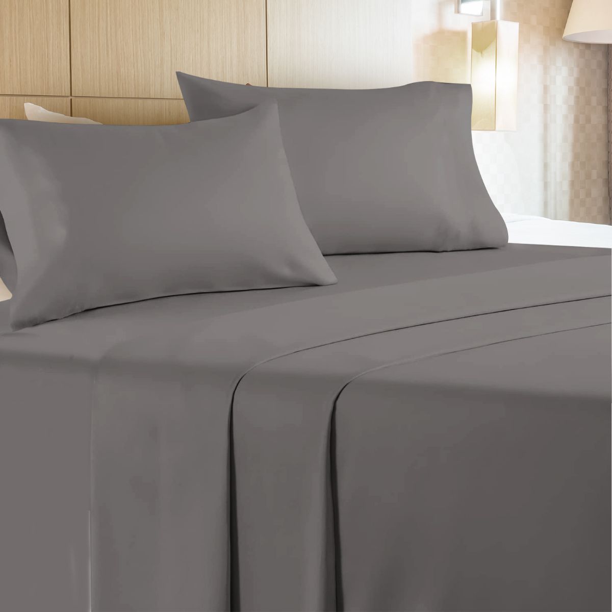 6 Sets of 4 Piece Microfiber Bed Sheet Set Twin Size In Charcoal