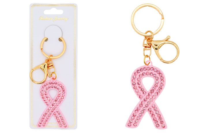 12 Pieces Rhinestone Keychain (pink Ribbon) - Key Chains