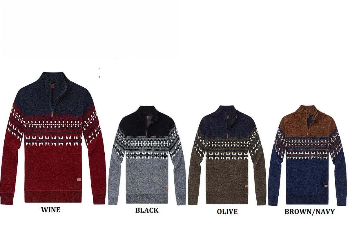 12 Wholesale Men's Acrelyc Sweaters With Fleece Lining