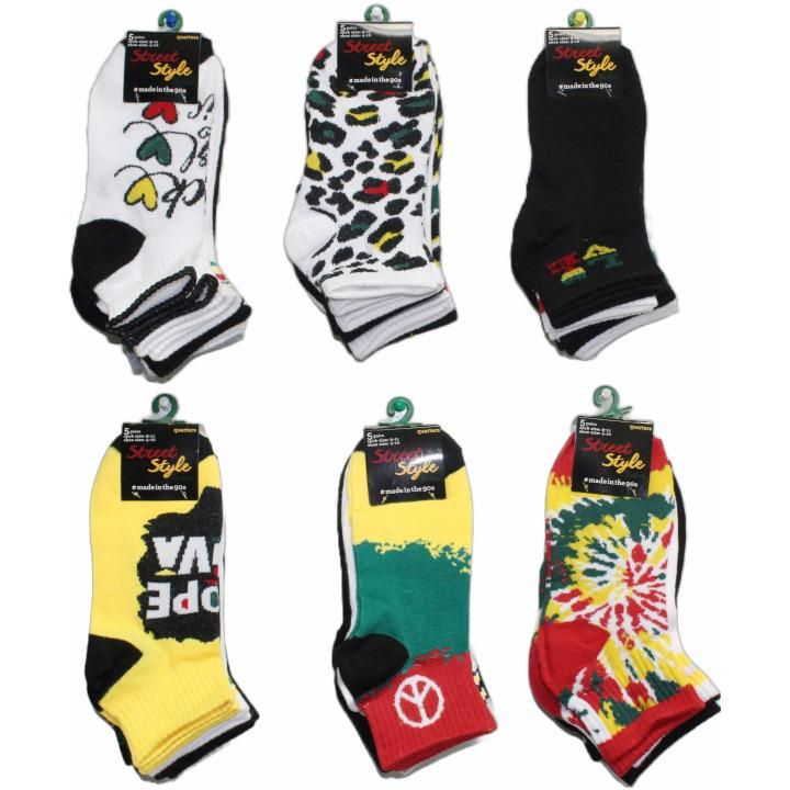 60 Wholesale 5pk Rasta Rib Qtr Socks Size 9-11 C/p 60