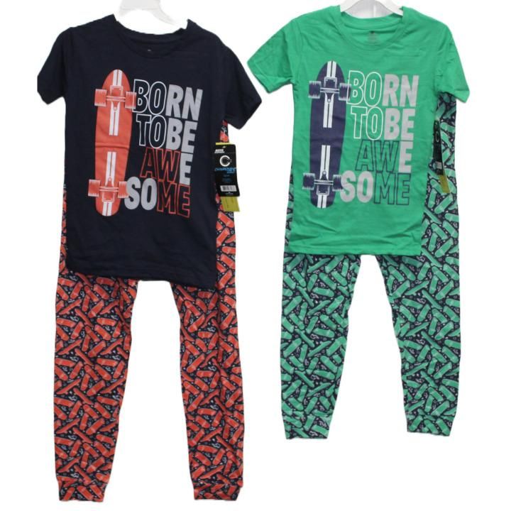 24 Pieces of 2pc Inborn To Be Awesome In Boys Sleep Set (2 Asst Prints -Size: 4/5,6/7,8/10,12/14) C/p 24