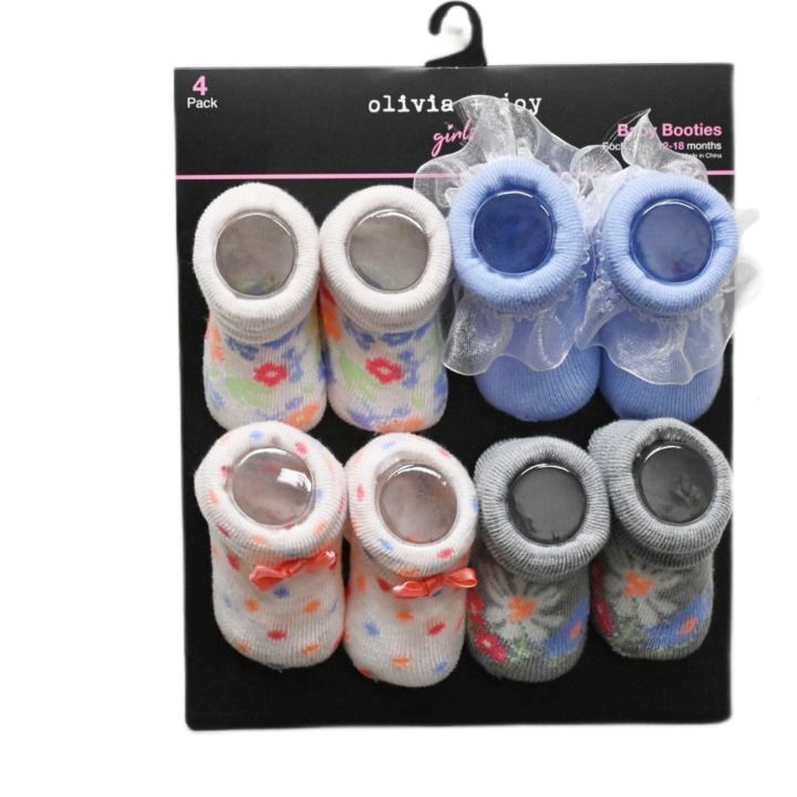 60 Pieces of 4pk Oj Infant Girls Ditsy Booties 3-Asst Size C/p 60