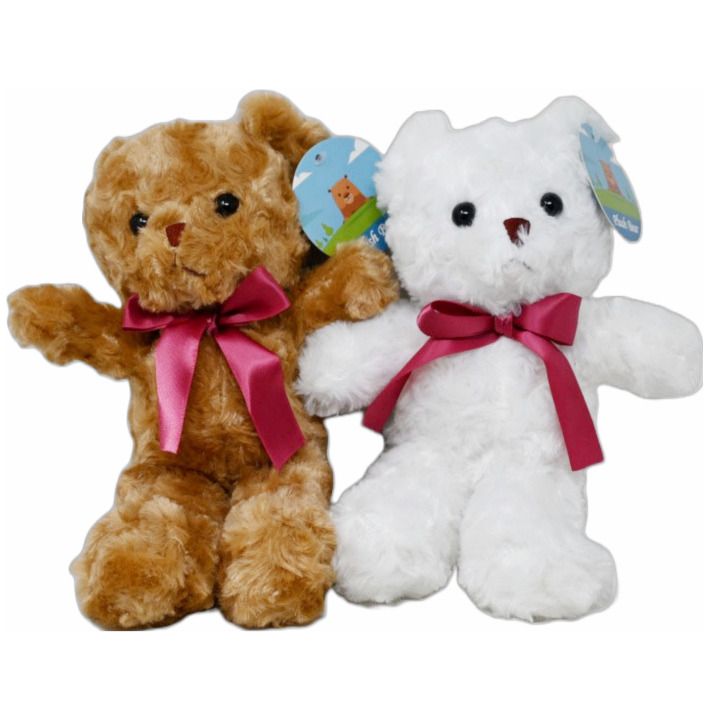 12 Pieces of 8.25 In Plush Bear With Ribbon Beige And White C/p 12