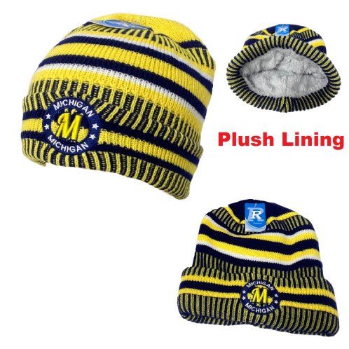 12 Pieces of Knitted PlusH-Lined Varsity Cuffed Hat [seal] Michigan