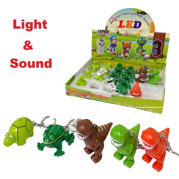 24 Wholesale 2" Light Up Key Chain With Sound Effects [frog/dinosaur/turtle]