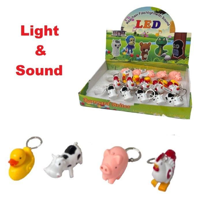24 Pieces of 2" Light Up Key Chain With Sound Effects [farm Animals]