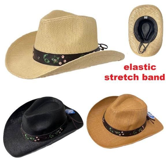 12 Wholesale Western Hat [pink Floral Embroidered Hat Band]