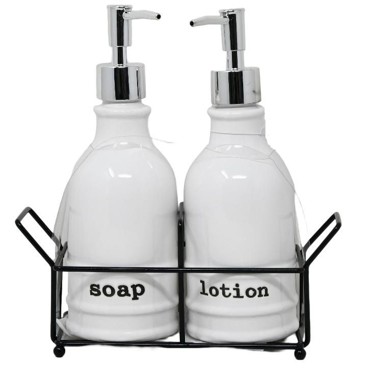 12 Pieces of Ceramic Bath Soap And Pump With Metal Base - Insoap In And Inlotion In C/p 12