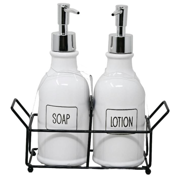 12 Pieces of Ceramic Bath Soap And Pump With Metal Base - Insoap In And Inlotion In C/p 12
