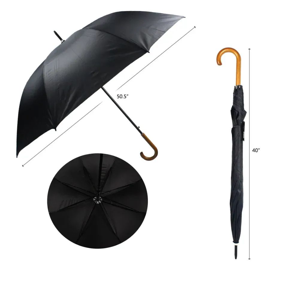 48 Pieces of 50.5 Inch Wooden Handle Auto Umbrella