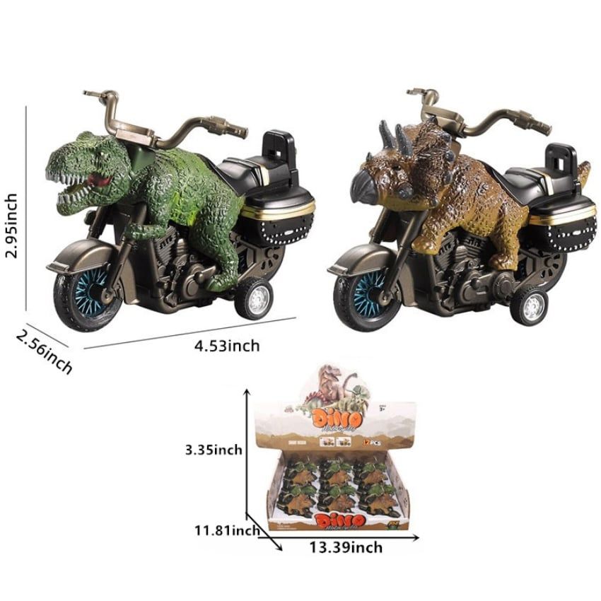 12 pieces of Dinosaur Motorcycle Set - Push and Go Dino Toys
