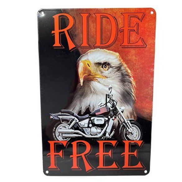 10 Pieces 11.75"x8" Metal Sign - Ride Free (eagle/motorcycle) - Signs & Flags