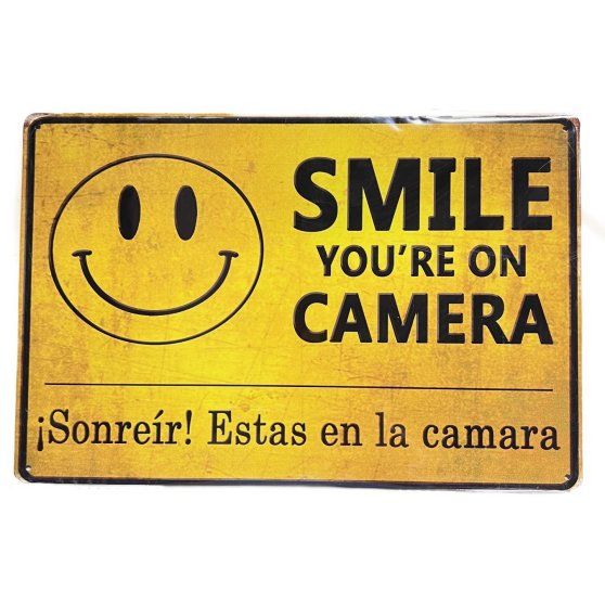 10 Pieces 11.75"x8" Metal Sign - Smile: You're On Camera - Signs & Flags