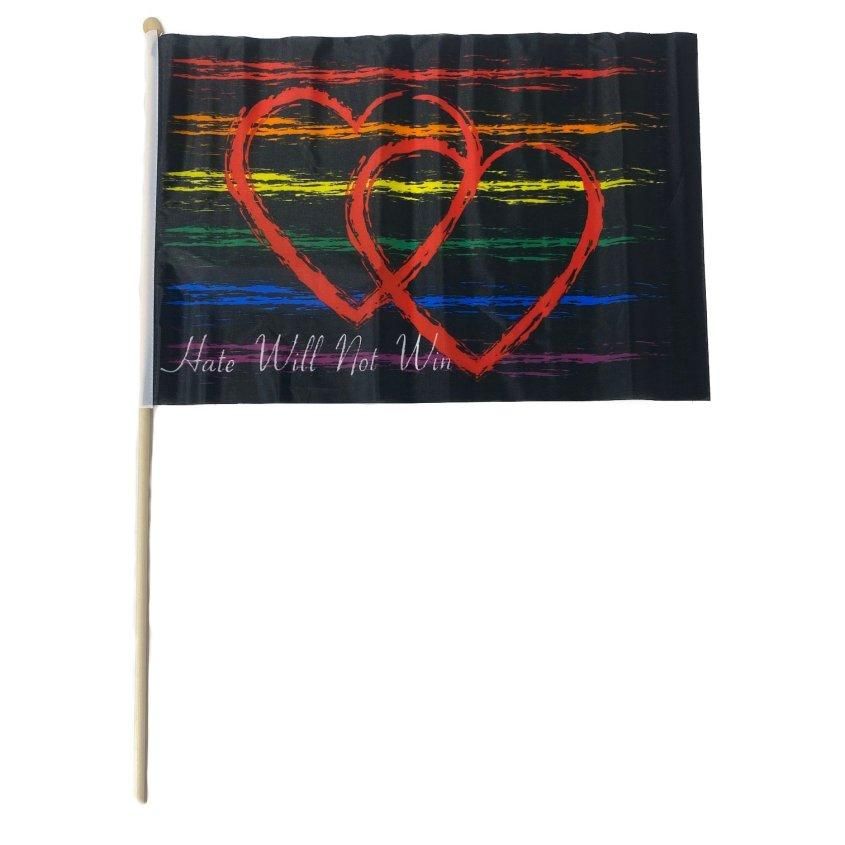 24 Pieces of 12"x18" Stick Flag (hate Will Not Win) Rainbow Pride/double Heart