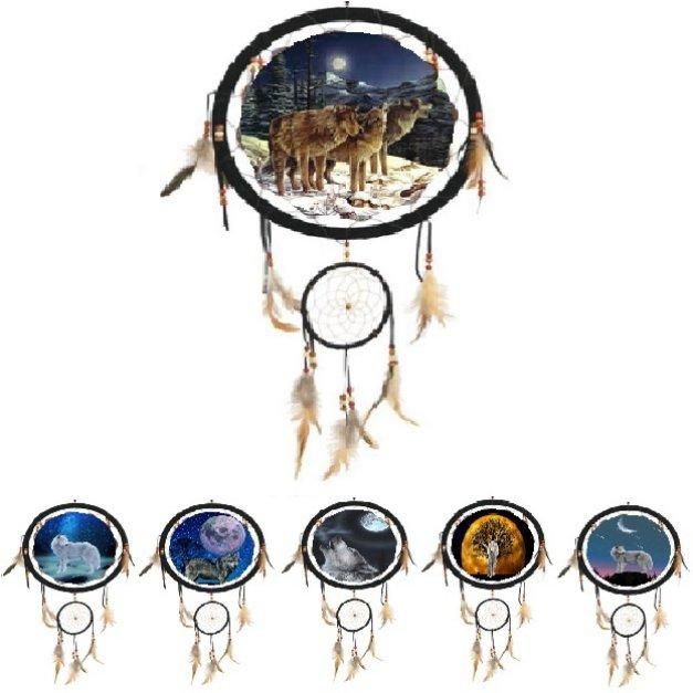 12 Pieces 13" Mandala With 5" Dreamcatcher (6 Assorted) Wolves - Home Accessories