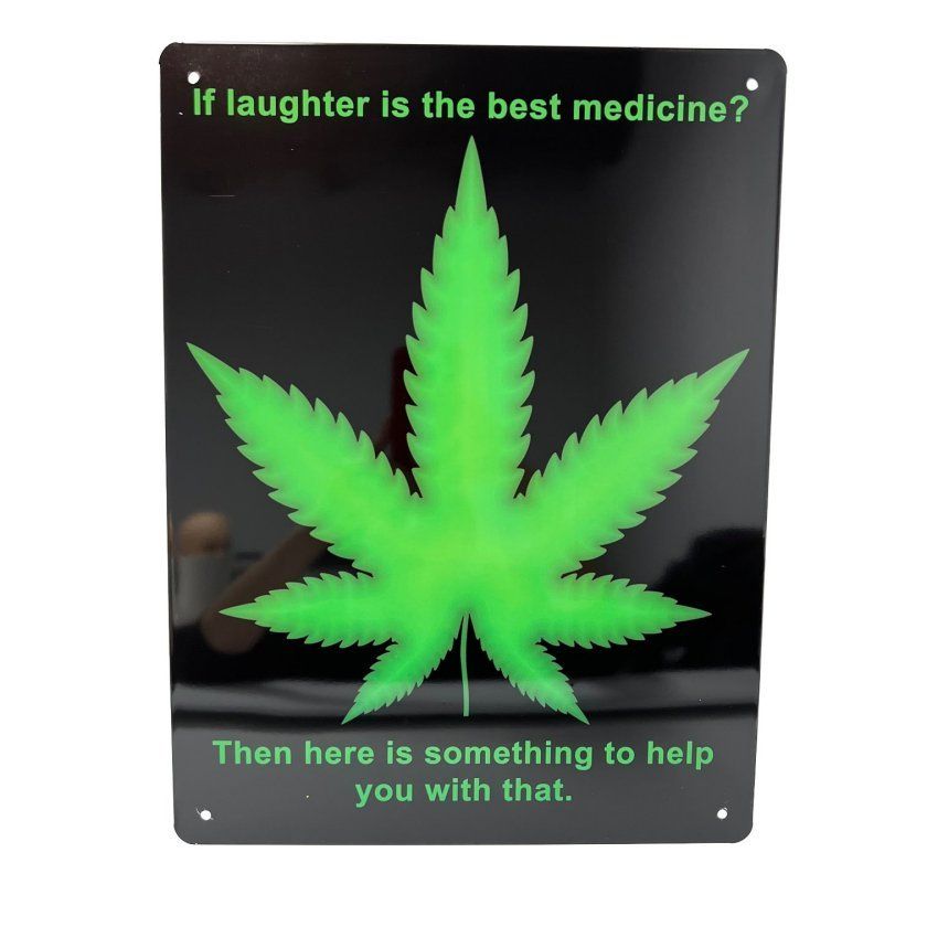 5 Pieces of 16"x12" Metal Sign - Laughter Is The Best Medicine (pot Leaf)