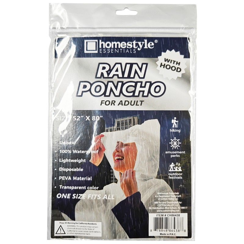 48 Pieces of Adult Peva Rain Poncho Clear