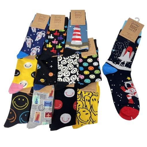 24 Pairs of Fun Print Crew Socks Mens 10-13 (assorted)