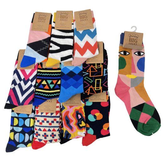 24 Pairs of Fun Print Crew Socks Mens 10-13 (shapes)