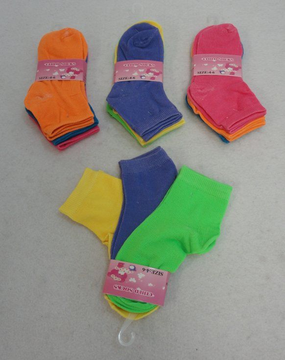 24 Pairs of 3pc Girl's Ankle Socks 4-6 (neon Solid Color)