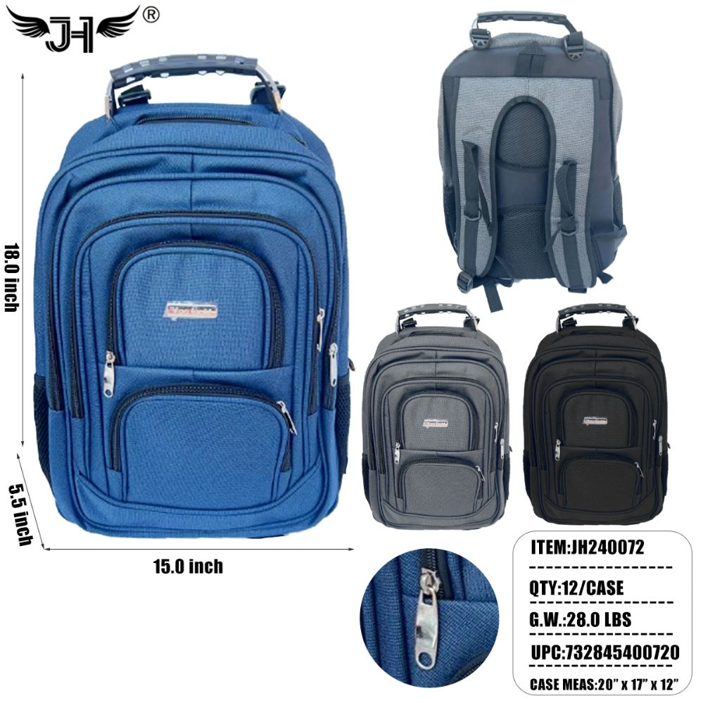 12 Pieces Backpack - 3 Color Mix 19" - Backpacks 18" or Larger