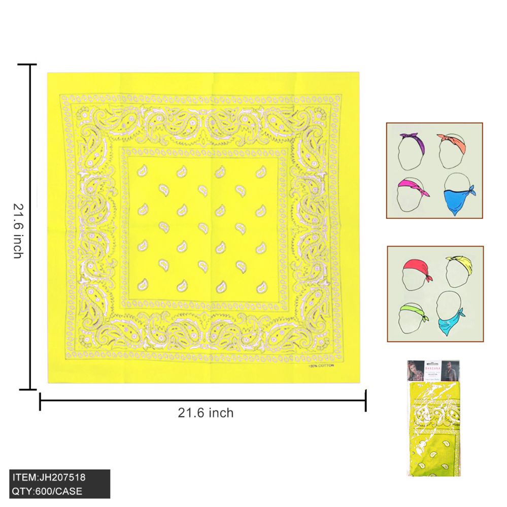 300 Pieces of Bandana - Yellow 21.6" X21.6"