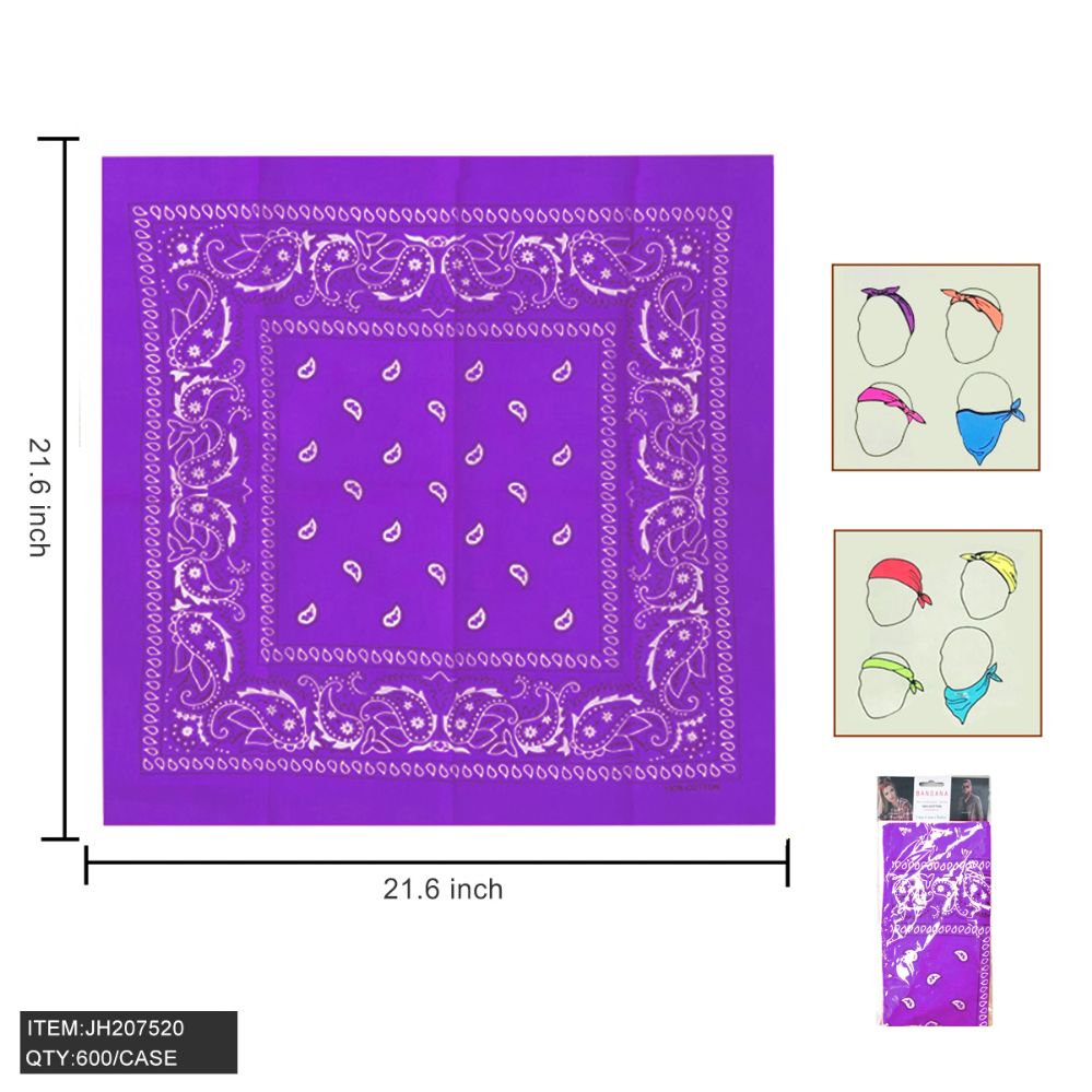 300 Pieces of Bandana - Purple 21.6" X21.6"