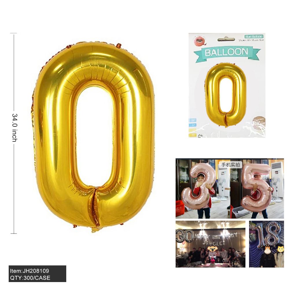 300 Pieces of 34" Aluminum Balloon Gold Color Number "0"