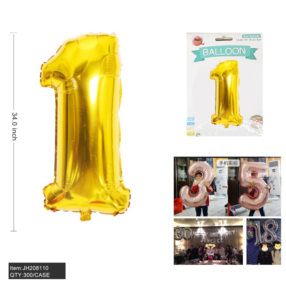 300 Pieces of 34" Aluminum Balloon Gold Color Number "1"