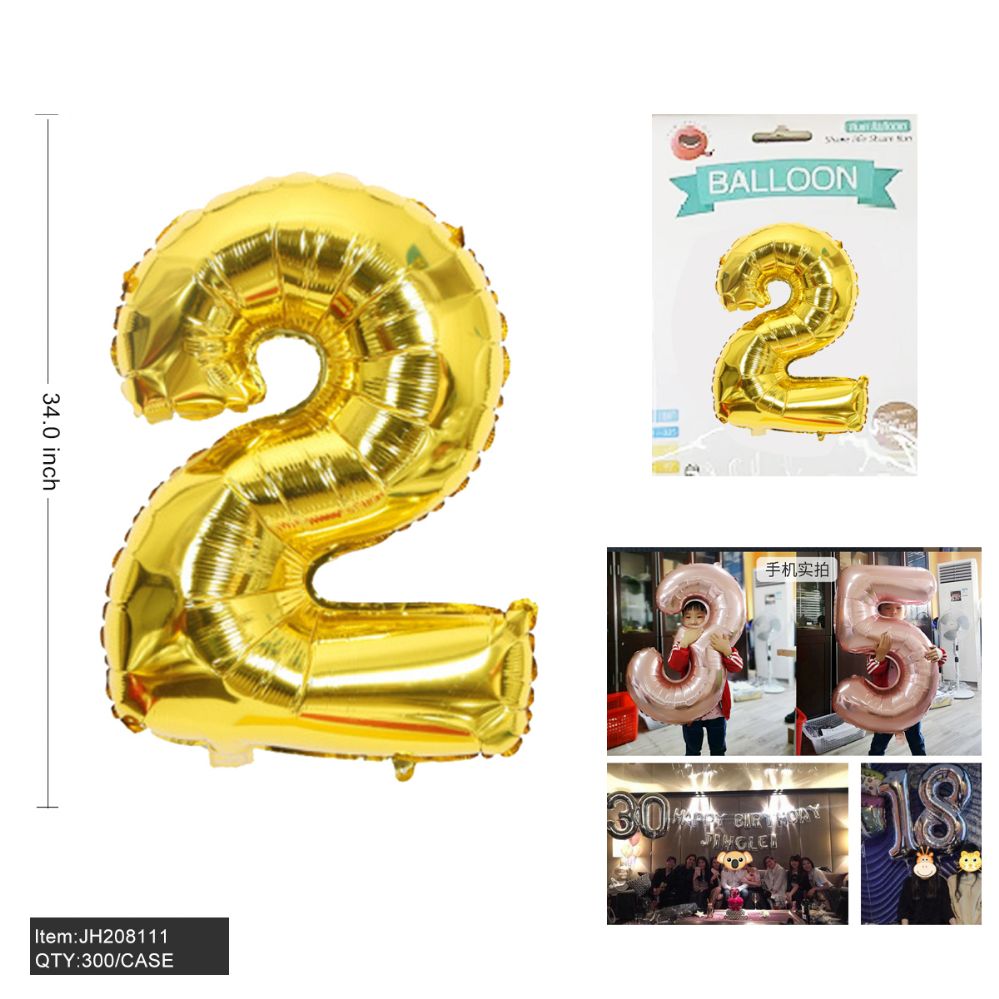 300 Pieces of 34" Aluminum Balloon Gold Color Number "2"
