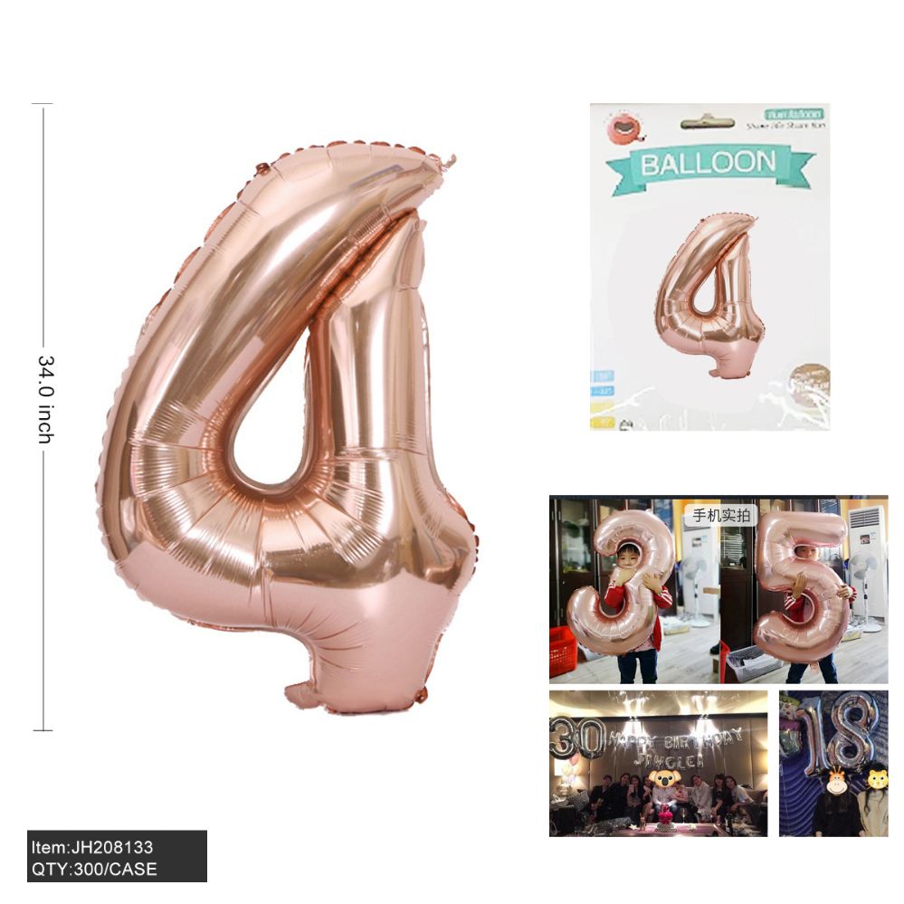 300 Pieces of 34" Aluminum Balloon Pink Color Number "4"