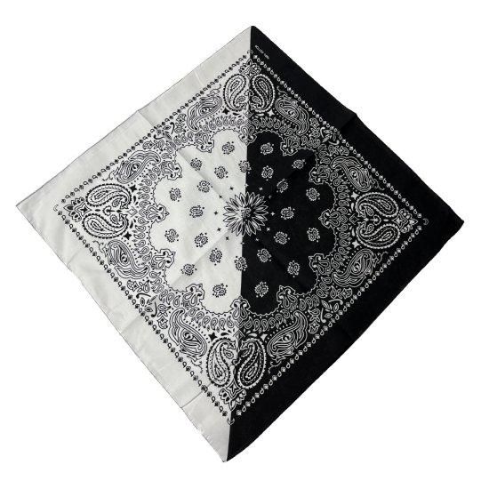 24 Pieces Bandana - Black/white Paisley Diagonal Split - Bandanas
