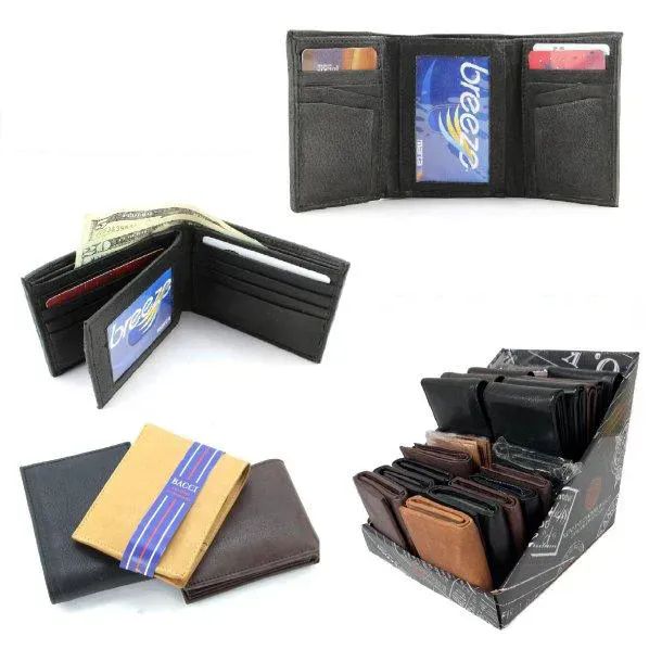 24 Pieces of Genuine Top Grain Leather Wallet Assortment With Display